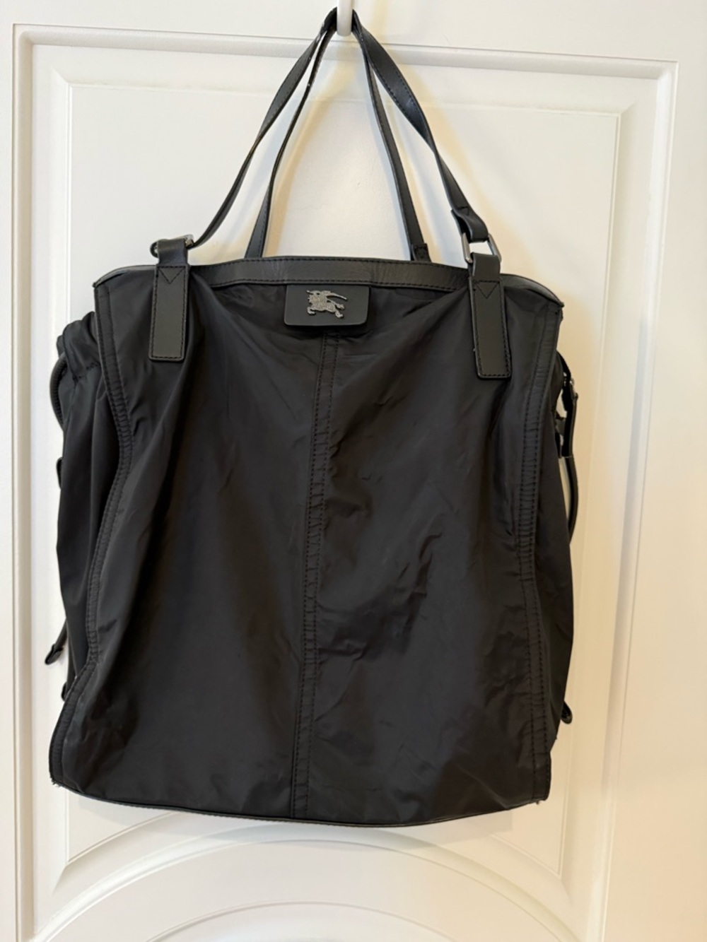 Burberry Black Nylon Shoulder Tote with Leather Handles